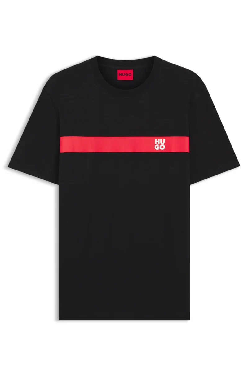 HUGO Cotton-jersey T-shirt with stripe and logo