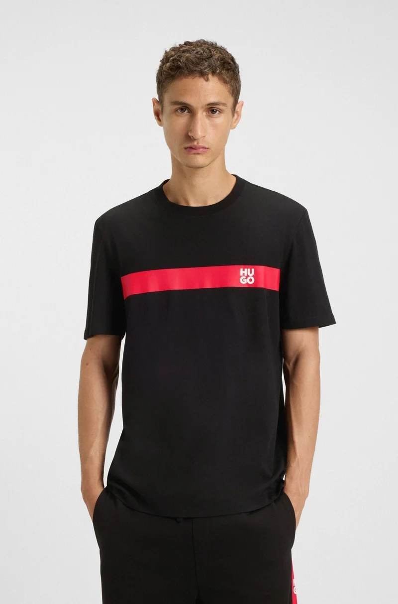 HUGO Cotton-jersey T-shirt with stripe and logo