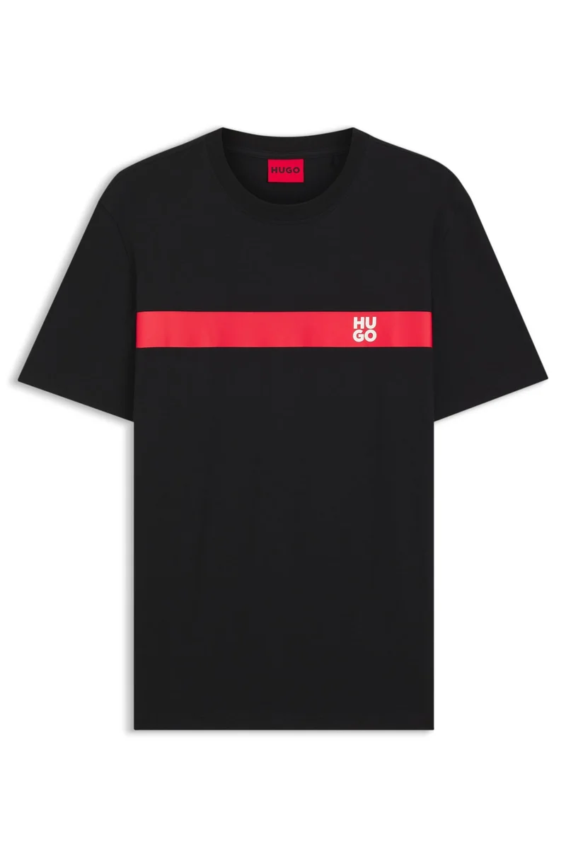 HUGO Black Cotton-jersey T-shirt with stripe and logo for Men | Best Price UAE