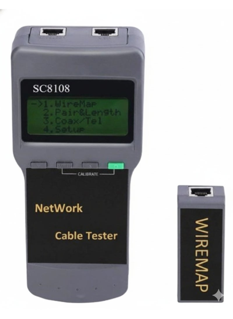 جهاز اختبار كابل الشبكة SC8108 CAT5 CAT6 RJ45 أداة اختبار كابل LAN والهاتف مع محول خريطة الأسلاك - Image 1