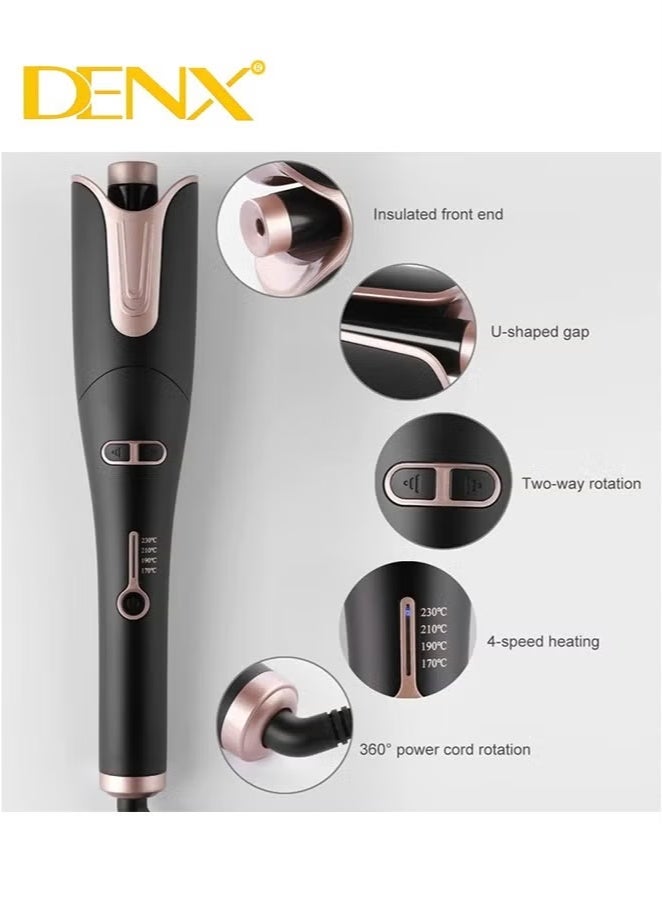 Denx Automatic Curling Iron Large Curls 4 Temperature Settings And Time Reminder 2.5M Rotating Power Cord Anti-Scalding And Perfect Care Ceramic Wand For Minimal Hair Damage (Black) - Image 5