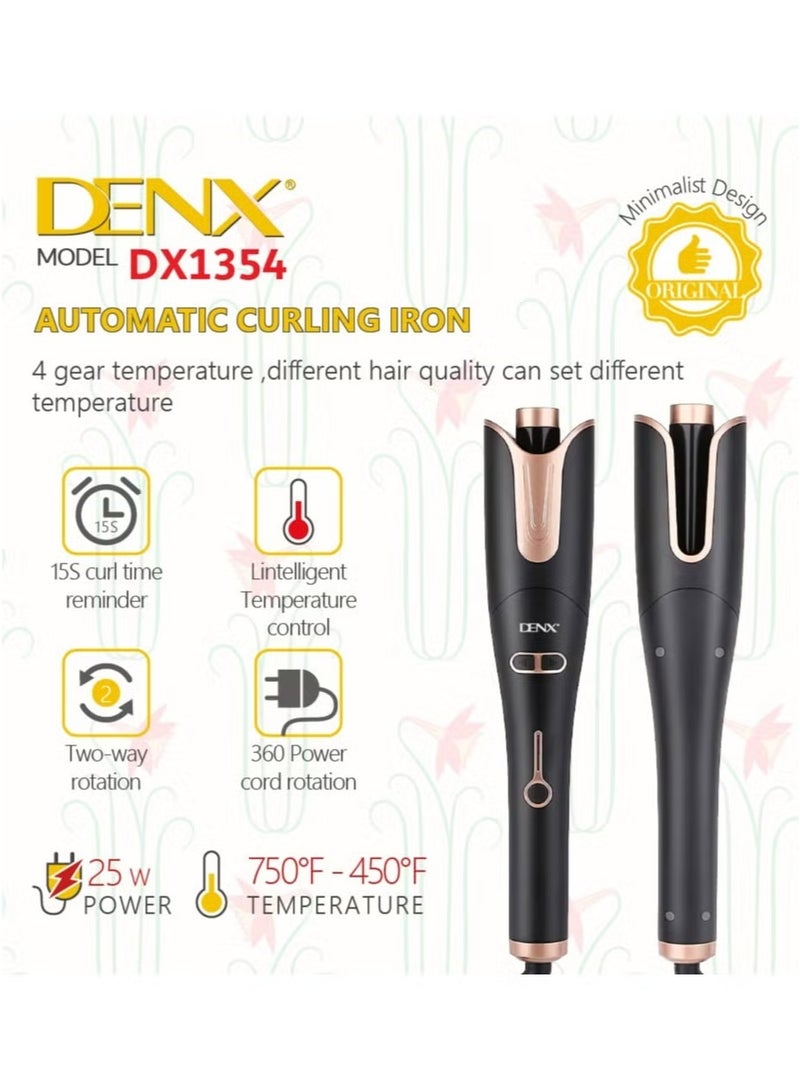 Denx Automatic Curling Iron Large Curls 4 Temperature Settings And Time Reminder 2.5M Rotating Power Cord Anti-Scalding And Perfect Care Ceramic Wand For Minimal Hair Damage (Black) - Image 2