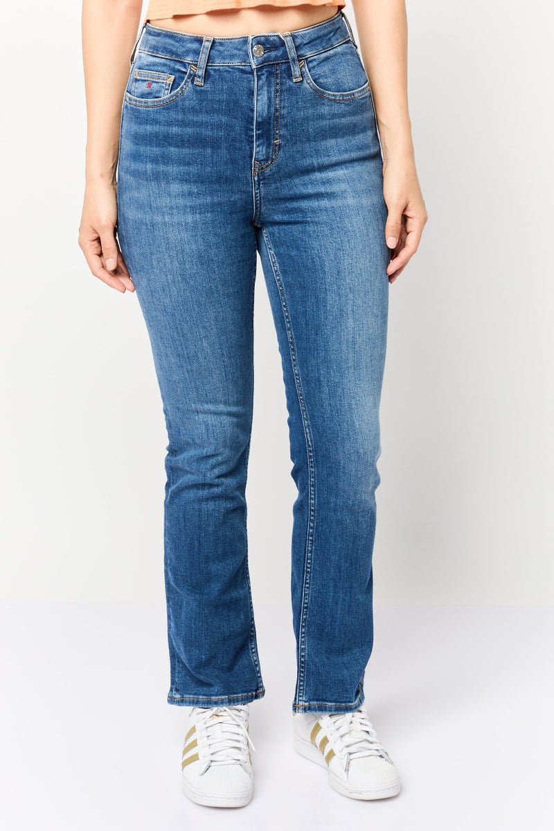 ESPRIT Women Regular Fit Washed Straight Leg Jeans, Blue - Image 1