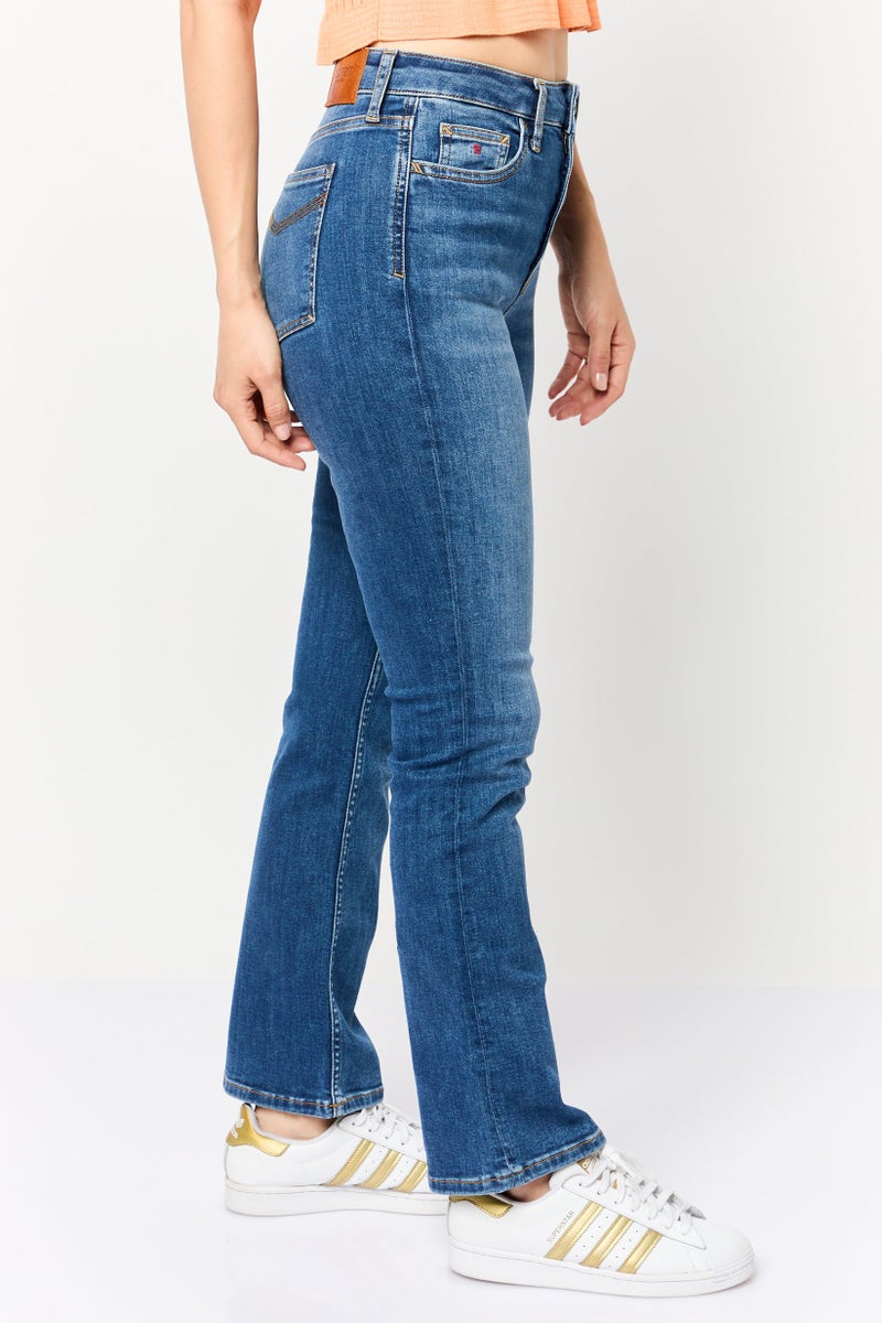 ESPRIT Women Regular Fit Washed Straight Leg Jeans, Blue - Image 3