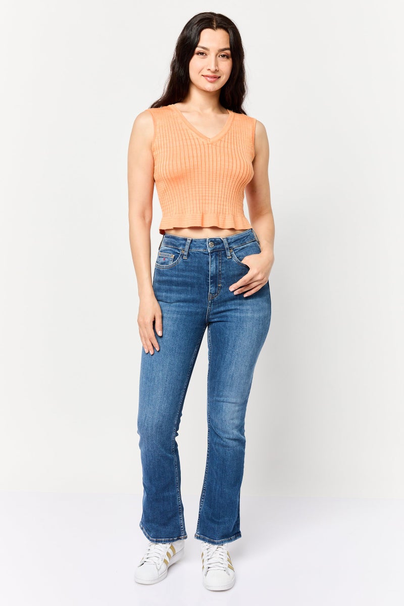 ESPRIT Women Regular Fit Washed Straight Leg Jeans, Blue - Image 4