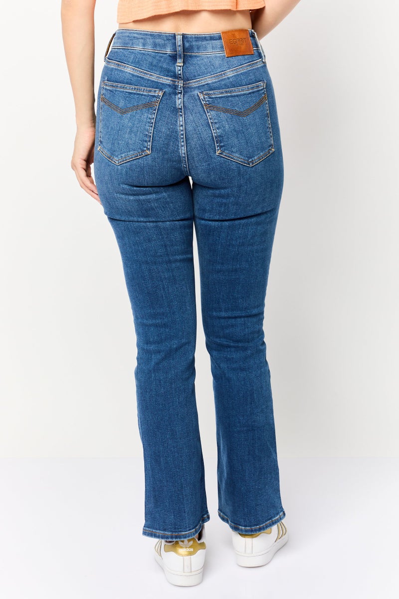 ESPRIT Women Regular Fit Washed Straight Leg Jeans, Blue - Image 2