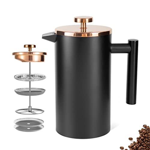 Meelio 1500ml French Press Coffee Maker, Double Wall 304 Stainless Steel Insulated Cafetiere Coffee Press with 3 Layer Filter, Large Capacity Coffee Brewer for Home Camping Office - Image 1