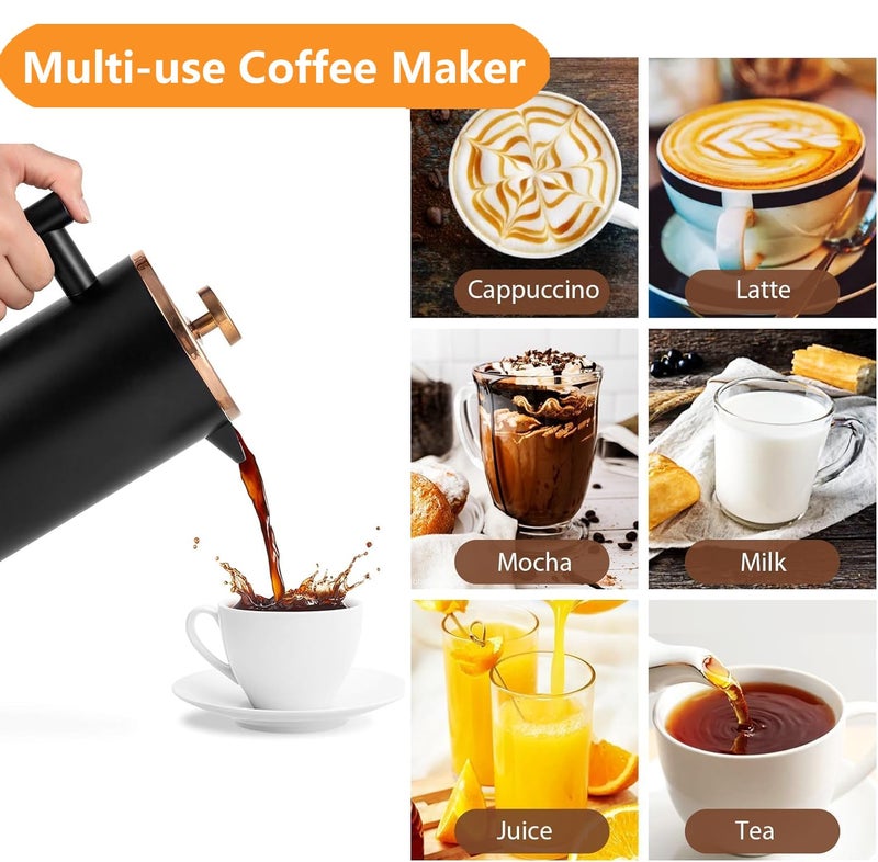 Meelio 1500ml French Press Coffee Maker, Double Wall 304 Stainless Steel Insulated Cafetiere Coffee Press with 3 Layer Filter, Large Capacity Coffee Brewer for Home Camping Office - Image 5