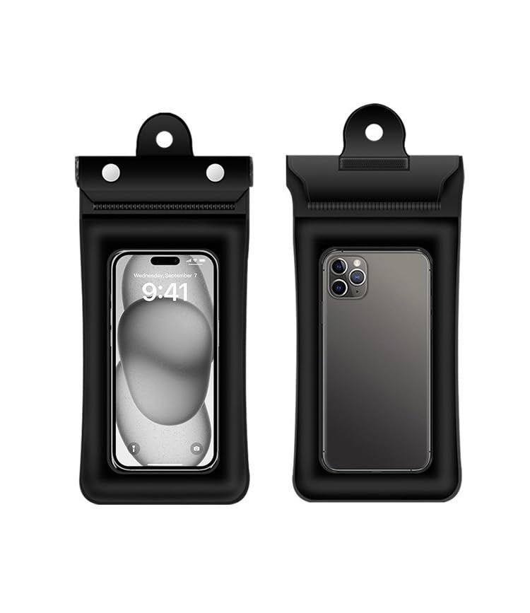 Printme Waterproof Mobile Pouch with Floating Airbags – Universal Waterproof Case for All Smartphones up to 7.2 Inch – IPX8 Dry Bag for Swimming, Beach, Rain – Touchscreen Friendly (Black) - Image 1