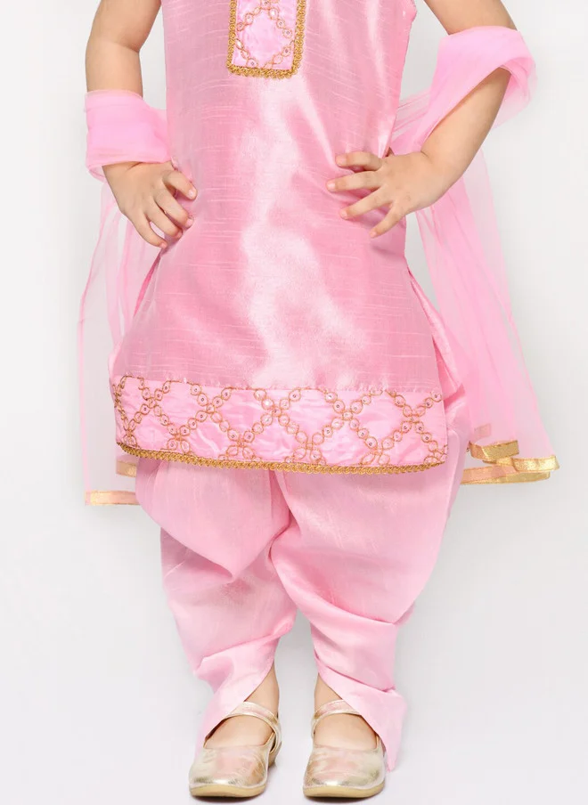 Saka Designs Girls Pink Embroidered Kurta with Dhoti Pants