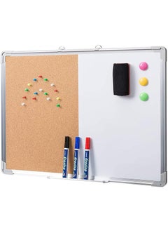 Cork Board and Dry Erase Board Combo, Bulletin Board for Office, Magnetic Whiteboard Cork Board for Walls with Frame, Small Cork Memo Board for Classroom, Fridge, Dormitory