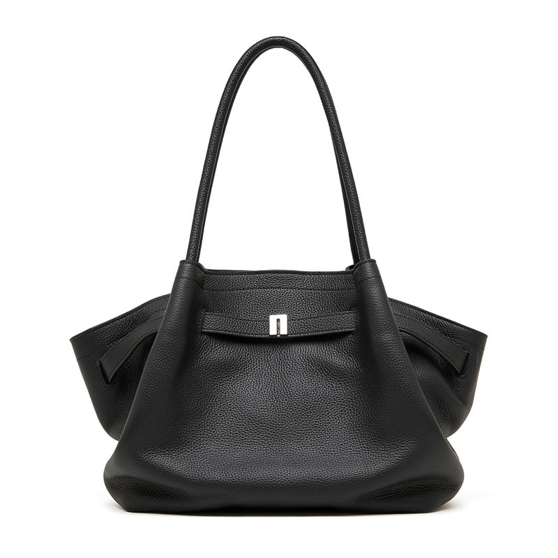 MoreFarther Leather Tote Bag for Women, Spacious Work Tote with Magnetic Closure Pocket, Minimalist Office Bag(Black) - Image 1