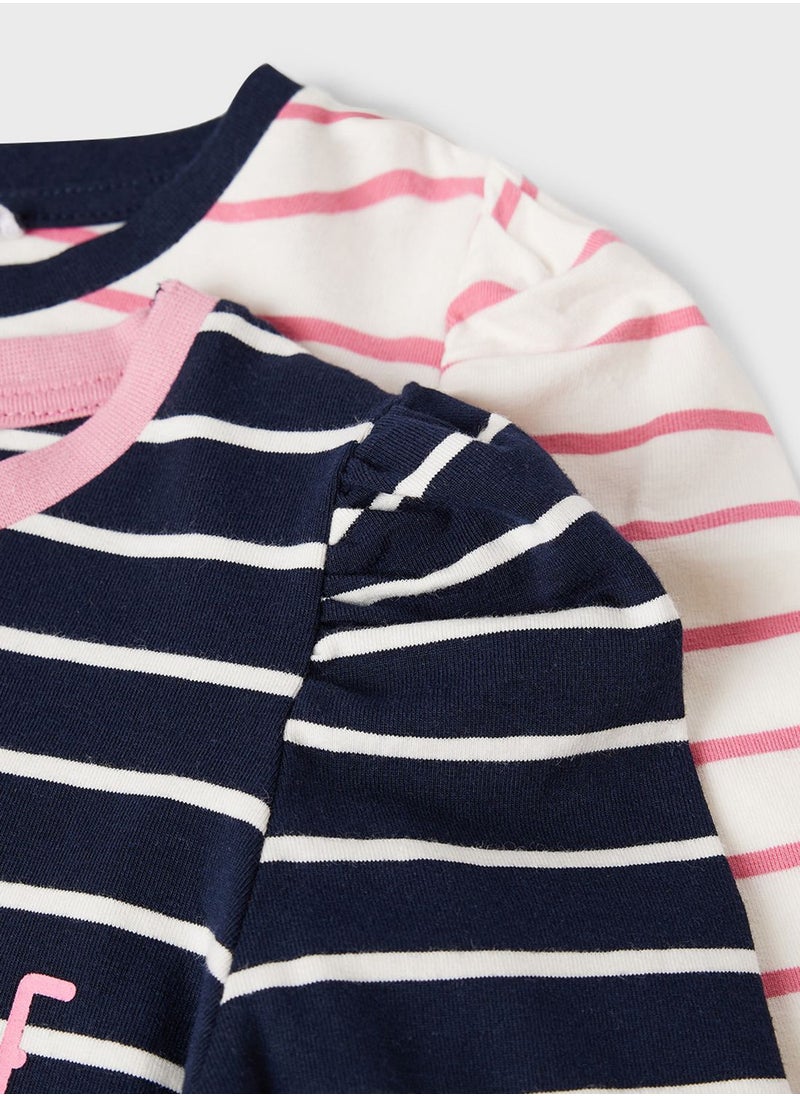NAME IT Kids 2 Pack Striped Slogan T-Shirt  - Image 4