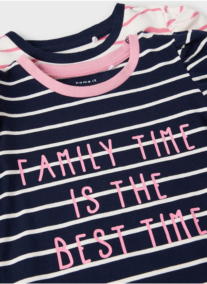 NAME IT Kids 2 Pack Striped Slogan T-Shirt  - Image 3