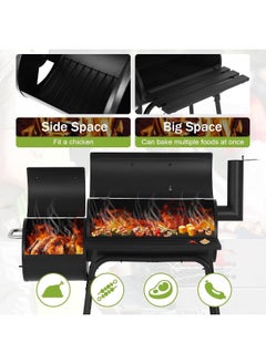 MOMENT Charcoal Grill With Offset Smoker, Cooking Surface, Outdoor Bbq Grill With Side Table For Backyard, Patio And Parties  - Image 4