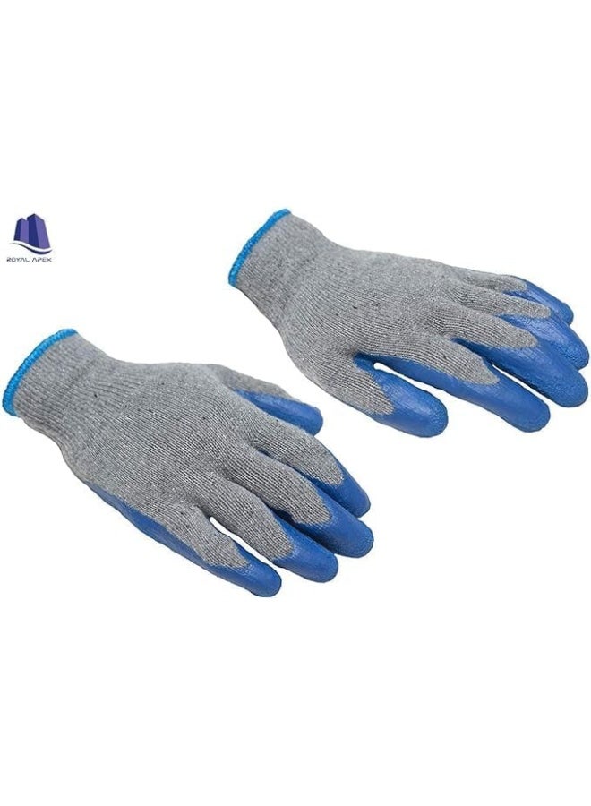 Poaker قفازات عمل مطاطية مزدوجة الطلاء مع قبضة للبناء، قفازات حديقة، قطن ثقيل مختلط باللون الأزرق مقاس موحد (3 أزواج) - Image 4