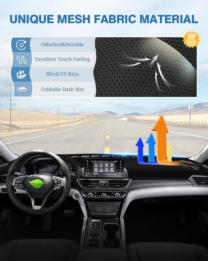 FIILINES Dash Cover Fit for Honda Accord 2018 2019 2020 2021 2022 Dashboard Cover Accord Accessories Dashboard Mat Sunshade Nonslip Mesh Dashborad Cover Protector No Glare - Image 4