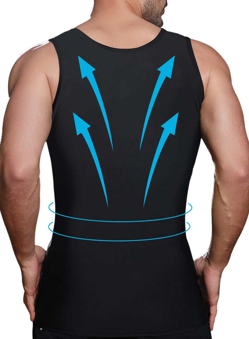 إس سيميفر الرجال ضغط قميص التخسيس الجسم المشكل سترة، أسود-L - Image 3