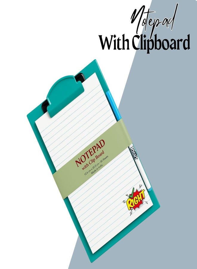 RIGHT A5 Notepad with Clipboard & Pen – 50 Ruled Sheets | Writing Pad for Office, School, College & Home Use | Portable & Reusable Stationery Notebook (BLUE) - Image 2