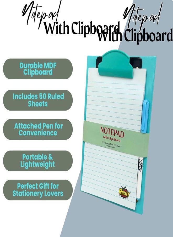 RIGHT A5 Notepad with Clipboard & Pen – 50 Ruled Sheets | Writing Pad for Office, School, College & Home Use | Portable & Reusable Stationery Notebook (BLUE) - Image 3