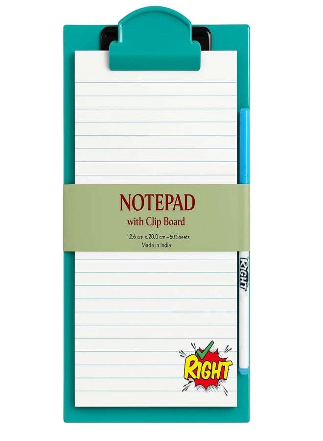 RIGHT A5 Notepad with Clipboard & Pen – 50 Ruled Sheets | Writing Pad for Office, School, College & Home Use | Portable & Reusable Stationery Notebook (BLUE) - Image 1