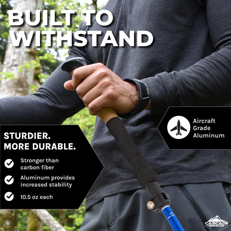 Cascade Mountain Tech Trekking Poles Blue Cork - Image 2