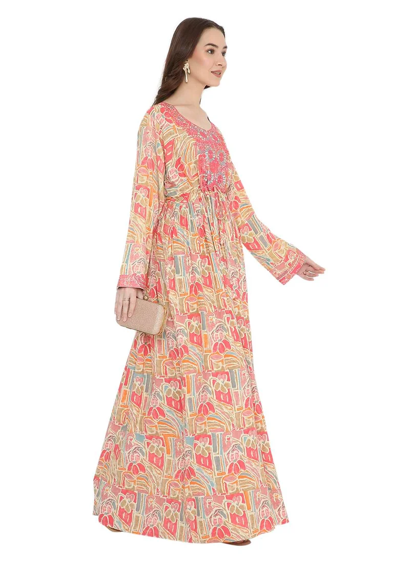 هانا آند سارا UNIQUE THREAD COLOUR EMBROIDERY WITH STYLISH PRINTED ARABIC KAFTAN JALABIYA DRESS