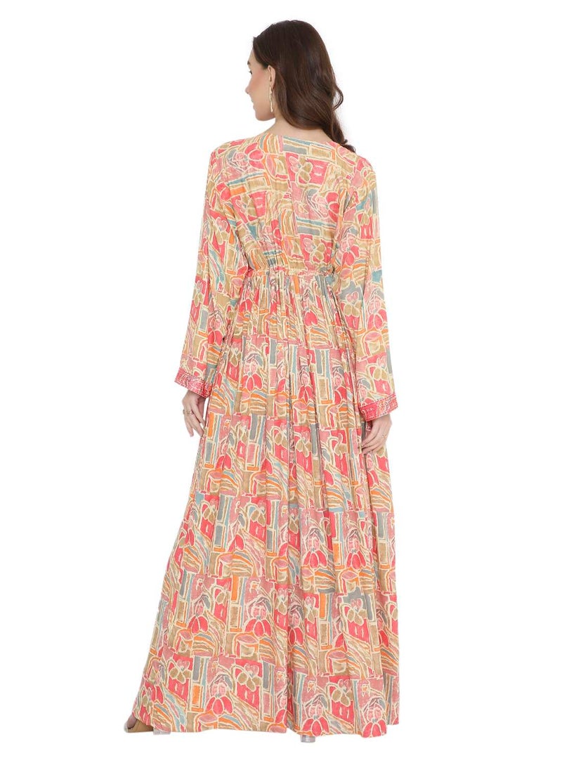 HANA & SARA UNIQUE THREAD COLOUR EMBROIDERY WITH STYLISH PRINTED ARABIC KAFTAN JALABIYA DRESS  - Image 2