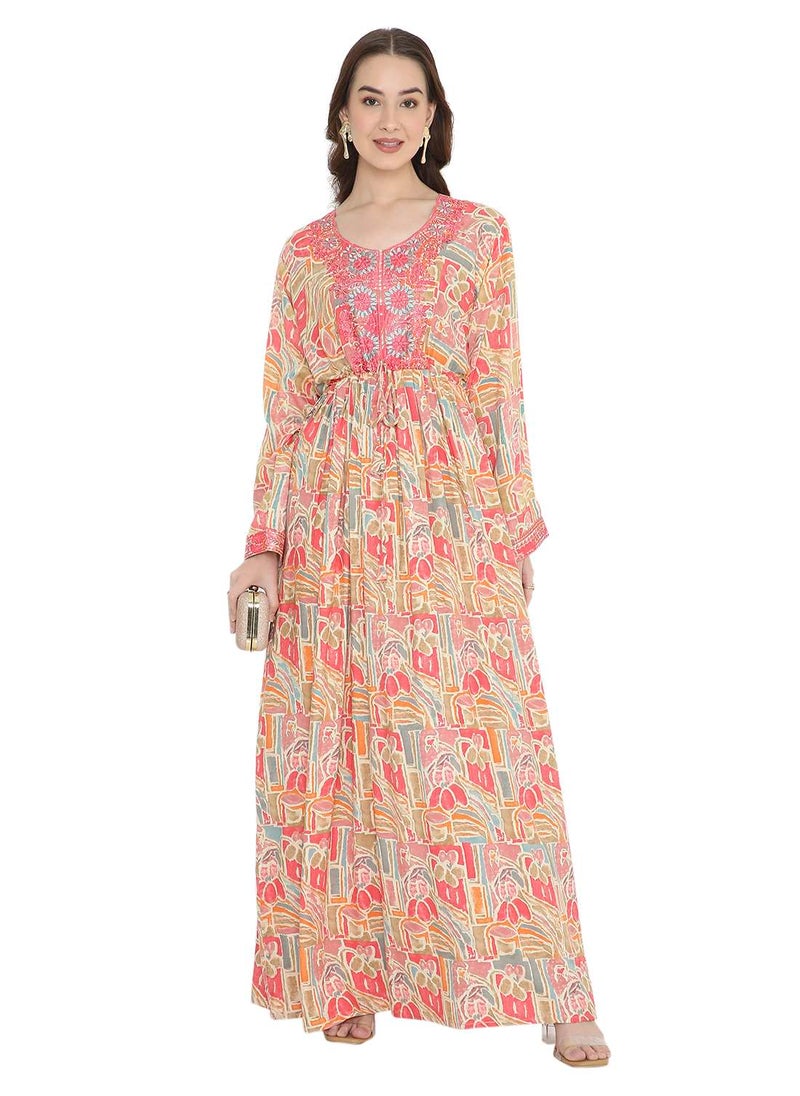 HANA & SARA UNIQUE THREAD COLOUR EMBROIDERY WITH STYLISH PRINTED ARABIC KAFTAN JALABIYA DRESS  - Image 4