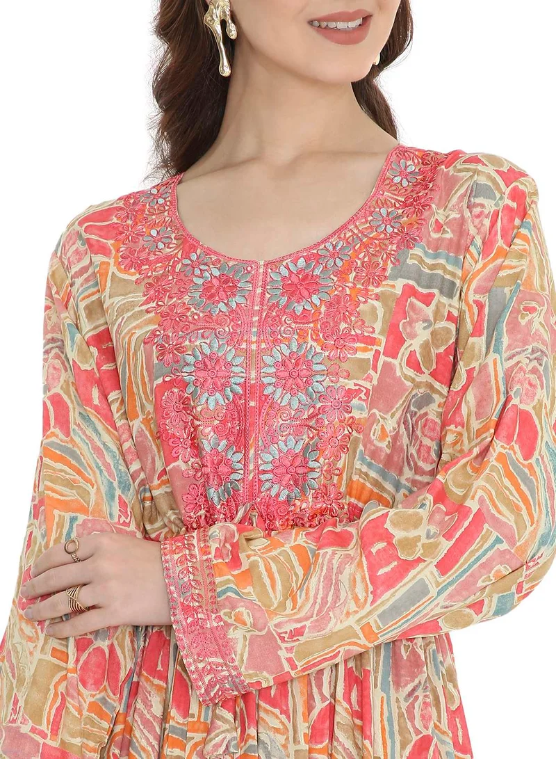HANA & SARA UNIQUE THREAD COLOUR EMBROIDERY WITH STYLISH PRINTED ARABIC KAFTAN JALABIYA DRESS
