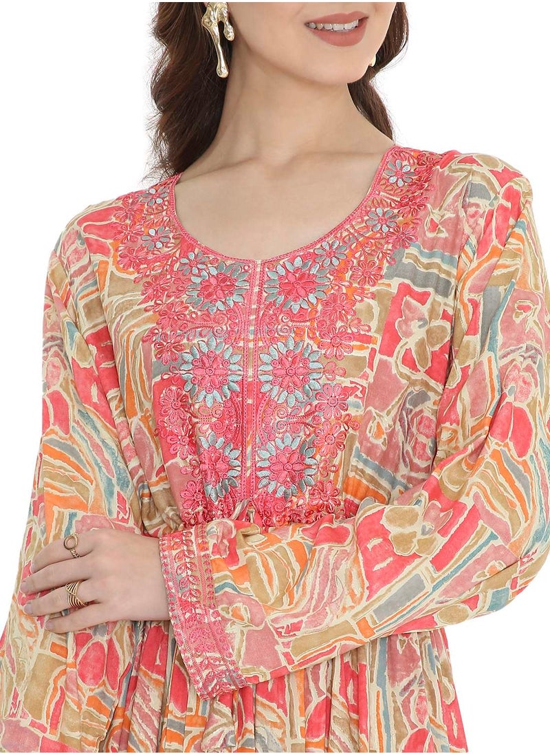 HANA & SARA UNIQUE THREAD COLOUR EMBROIDERY WITH STYLISH PRINTED ARABIC KAFTAN JALABIYA DRESS  - Image 3