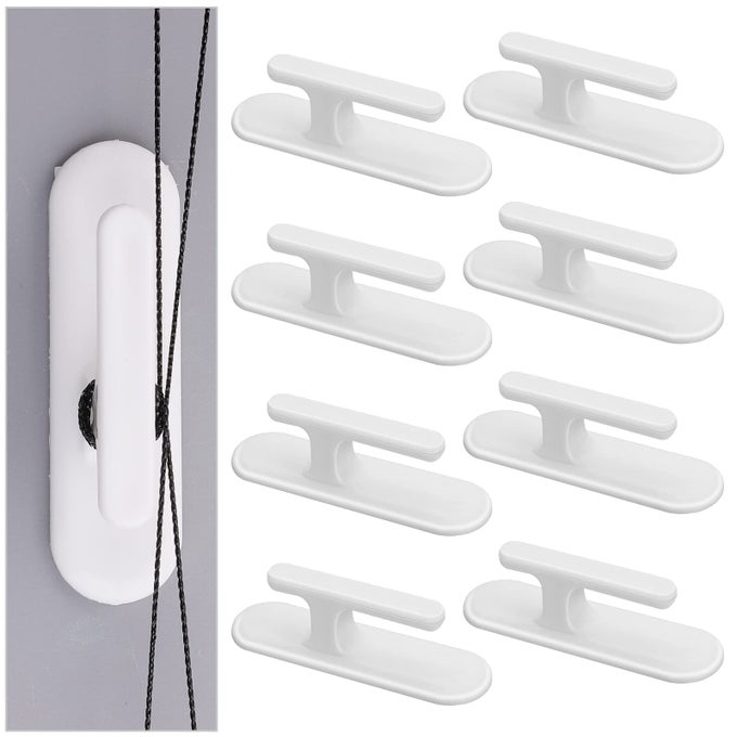 8 PIECES BLIND CORD WINDING SAFETY BLIND CORD HOOKS BLIND CORD HOLDER ADHESIVE WALL HOOK WRAP CLEATS BABY PROOFING FOR HOME OFFICE WINDOW BLINDS CURTAINS SUN SHADES ROPES WHITE