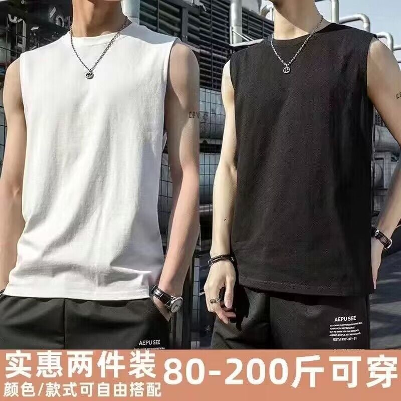 Summer Plus-Size Men'S Tank Top Ins Style Sports Sleeveless Vest T-Shirt Solid Color Base Undershirt Versatile - Image 2