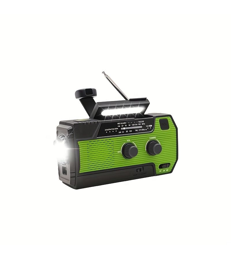 Green 4000mAh Solar Crank Radio with AM FM NOAA and 1W Flashlight for Home Emergency - Image 4