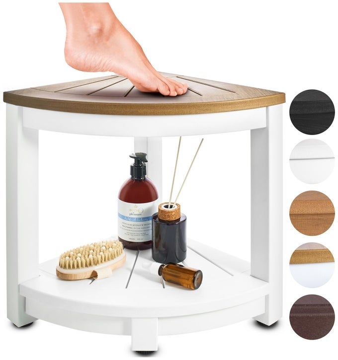 WATERPROOF CORNER SHOWER STOOL SHOWER BENCH WHITE BROWN CORNER SHOWER STOOLS