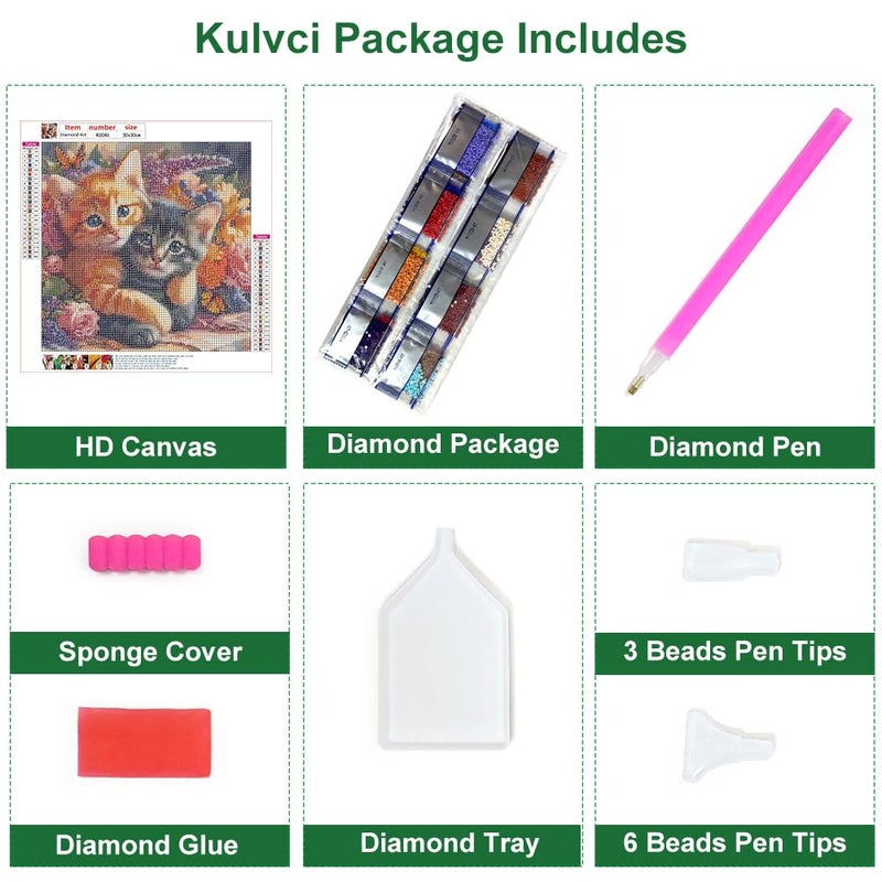 Kulvci Diamond Art Painting Kits for Adults Cat, Diamond Art Kits for Beginners, 5D DIY Full Drill Gem Craft for Home Decor Gift 12x12inch - Image 5