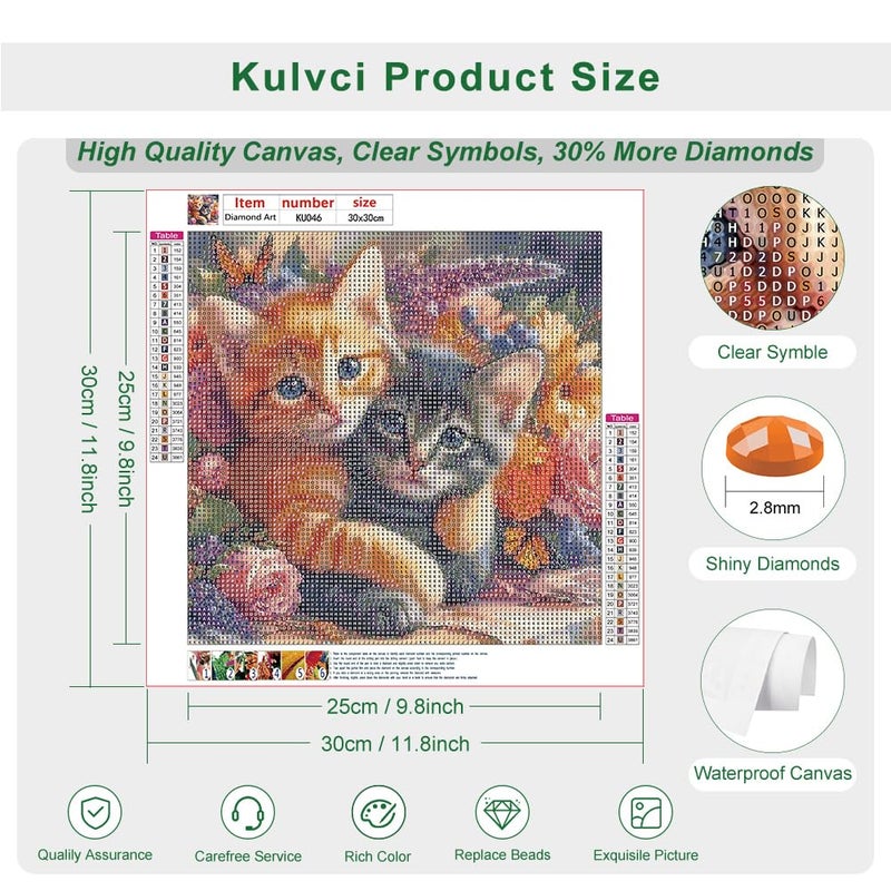 Kulvci Diamond Art Painting Kits for Adults Cat, Diamond Art Kits for Beginners, 5D DIY Full Drill Gem Craft for Home Decor Gift 12x12inch - Image 4