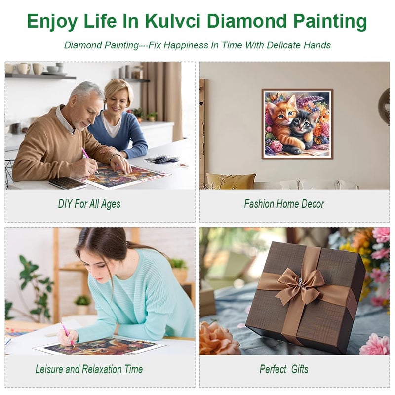 Kulvci Diamond Art Painting Kits for Adults Cat, Diamond Art Kits for Beginners, 5D DIY Full Drill Gem Craft for Home Decor Gift 12x12inch - Image 3