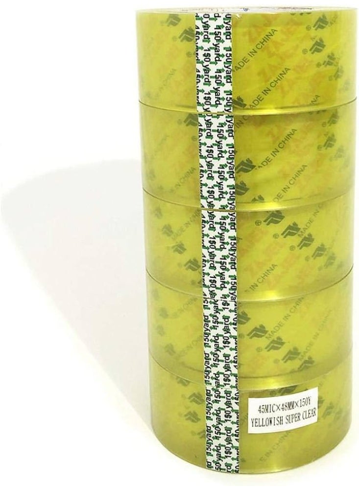Adhesive Packing Tape, 45 Mic x 48mm x 150 Yards, Yellowish Super Clear, 5 Rolls - Image 1