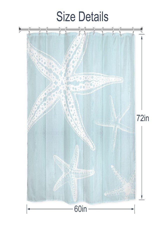 AMBZEK Beachy Shower Curtain Blue Coastal Beach Starfish Farmhouse Nautical Barn 60Wx72L Inch Wooden Plank Ocean Vintage Pastel Rustic Country Cloth Fabric Polyester Bathroom Decor Set 12 Pack Hooks - Image 5