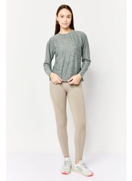 The Giving Movement Women Crew Neck Long Sleeve Heather Open Back Top, Heather Olive  - Image 2