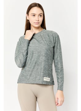 The Giving Movement Women Crew Neck Long Sleeve Heather Open Back Top, Heather Olive  - Image 1