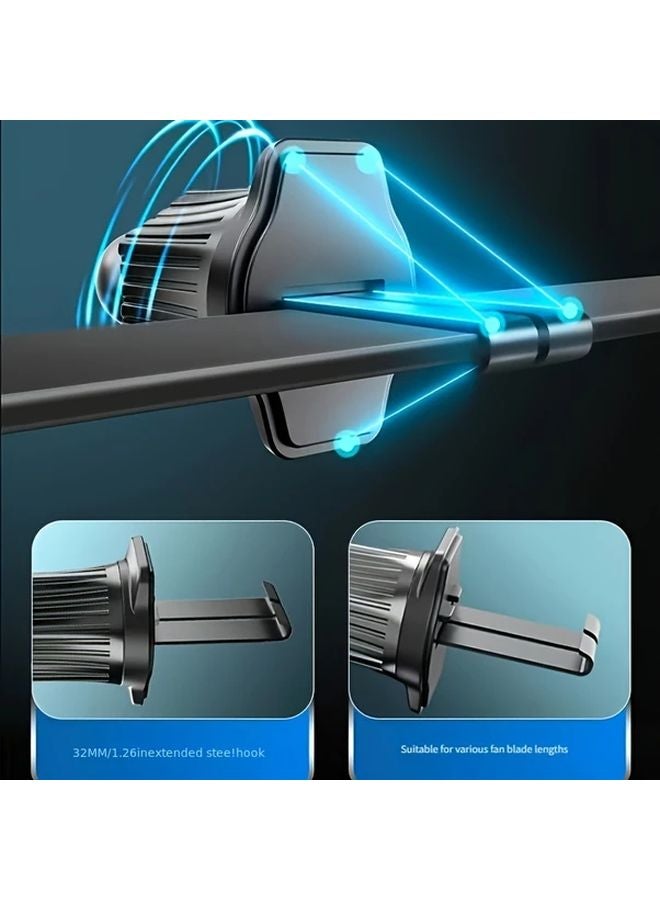 Black KM 59 Adjustable Car Phone Holder Dual Hooks Heavy Duty Metal Air Vent Clip Mount 360 Rotating Ball Head Extended Steel Hooks - Image 4