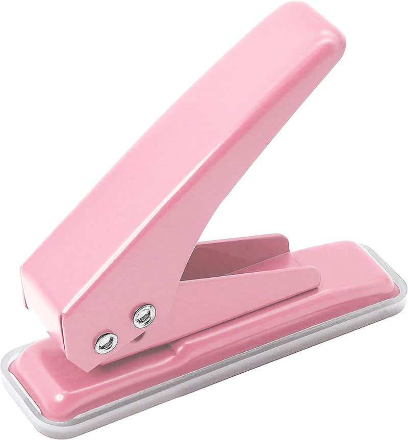 Hutou Single Hole Puncher Handheld 1/4 Inches Hole Punch, 20 Sheet Paper Punch Capacity Metal Hole Puncher with Skid-Resistant Base for Paper, Chipboard, Art Project, Pink - Image 1