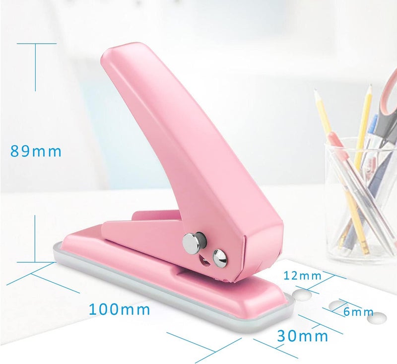 Hutou Single Hole Puncher Handheld 1/4 Inches Hole Punch, 20 Sheet Paper Punch Capacity Metal Hole Puncher with Skid-Resistant Base for Paper, Chipboard, Art Project, Pink - Image 2