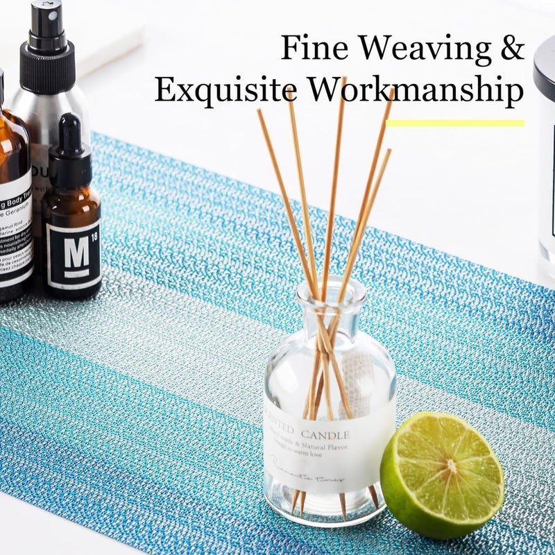 Potency Table Mats Set of 4, Woven Placemats for Dining Table, Heat-Resistant Placemats Stain Resistant Anti-Skid Washable PVC Table Mats, Vinyl Placemats for Dining Kitchen Restaurant Table (H-Blue) - Image 5