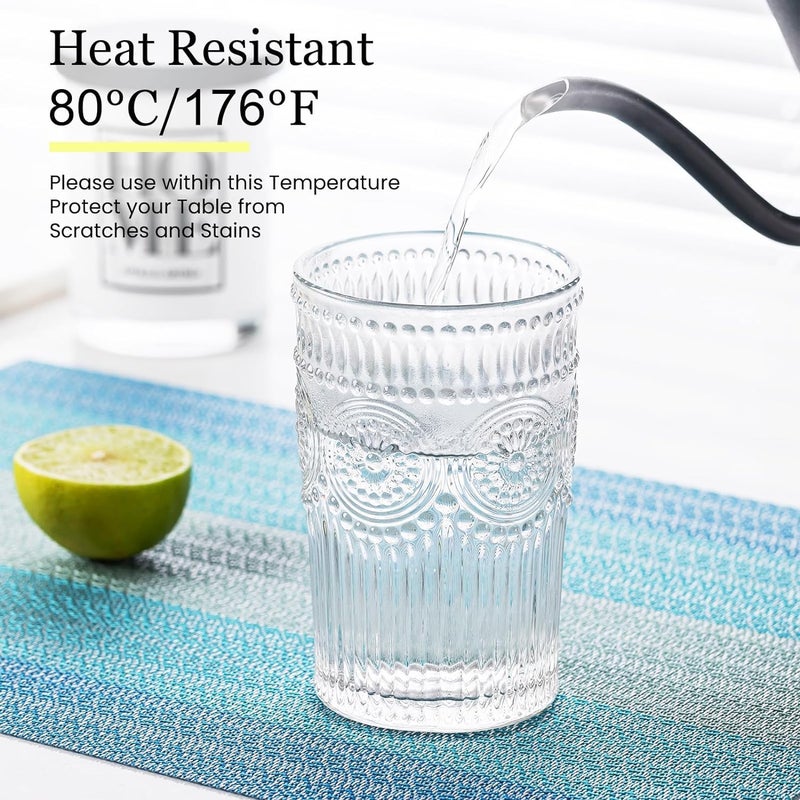 Potency Table Mats Set of 4, Woven Placemats for Dining Table, Heat-Resistant Placemats Stain Resistant Anti-Skid Washable PVC Table Mats, Vinyl Placemats for Dining Kitchen Restaurant Table (H-Blue) - Image 4