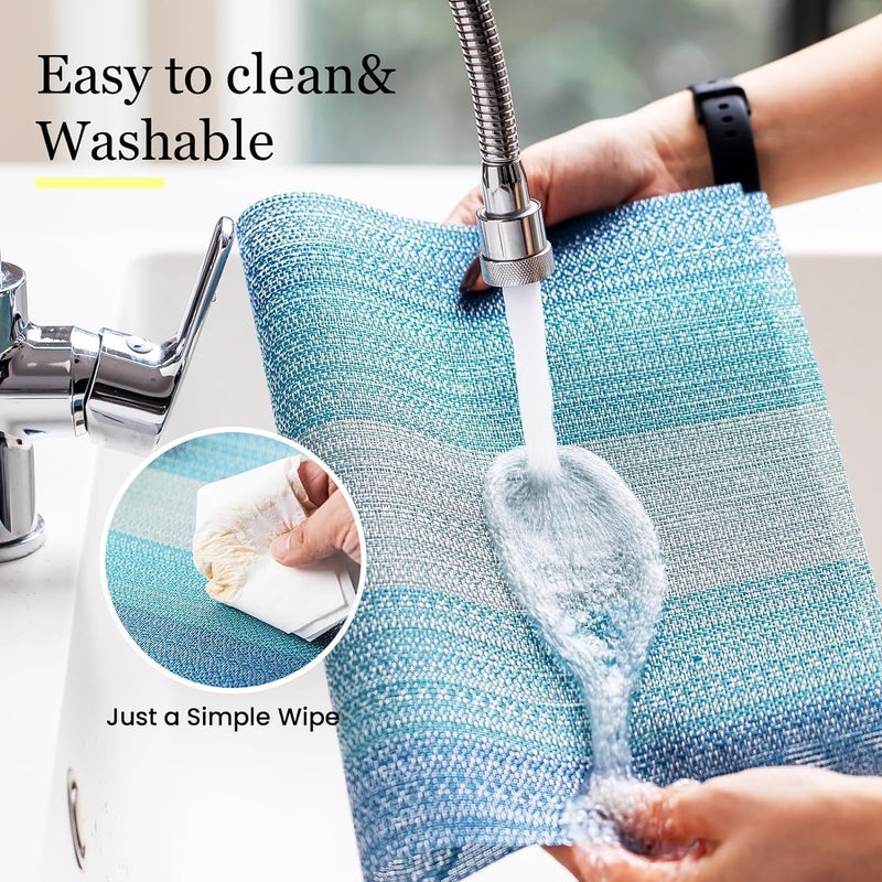 Potency Table Mats Set of 4, Woven Placemats for Dining Table, Heat-Resistant Placemats Stain Resistant Anti-Skid Washable PVC Table Mats, Vinyl Placemats for Dining Kitchen Restaurant Table (H-Blue) - Image 3