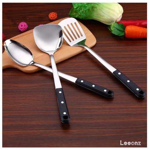 Leeonz Kitchen Spatula Set Heat Resistant Stainless Steel - Turner Spatulas Nylon Grip - Best Spatulas for Cooking and Grilling - Pancake Turners, Egg Flippers - 1 Pack - Image 5
