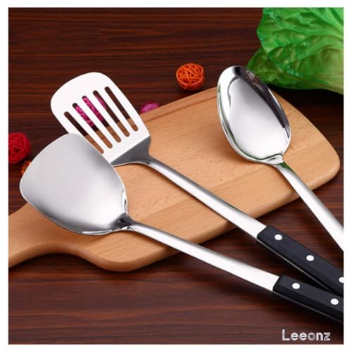 Leeonz Kitchen Spatula Set Heat Resistant Stainless Steel - Turner Spatulas Nylon Grip - Best Spatulas for Cooking and Grilling - Pancake Turners, Egg Flippers - 1 Pack - Image 3